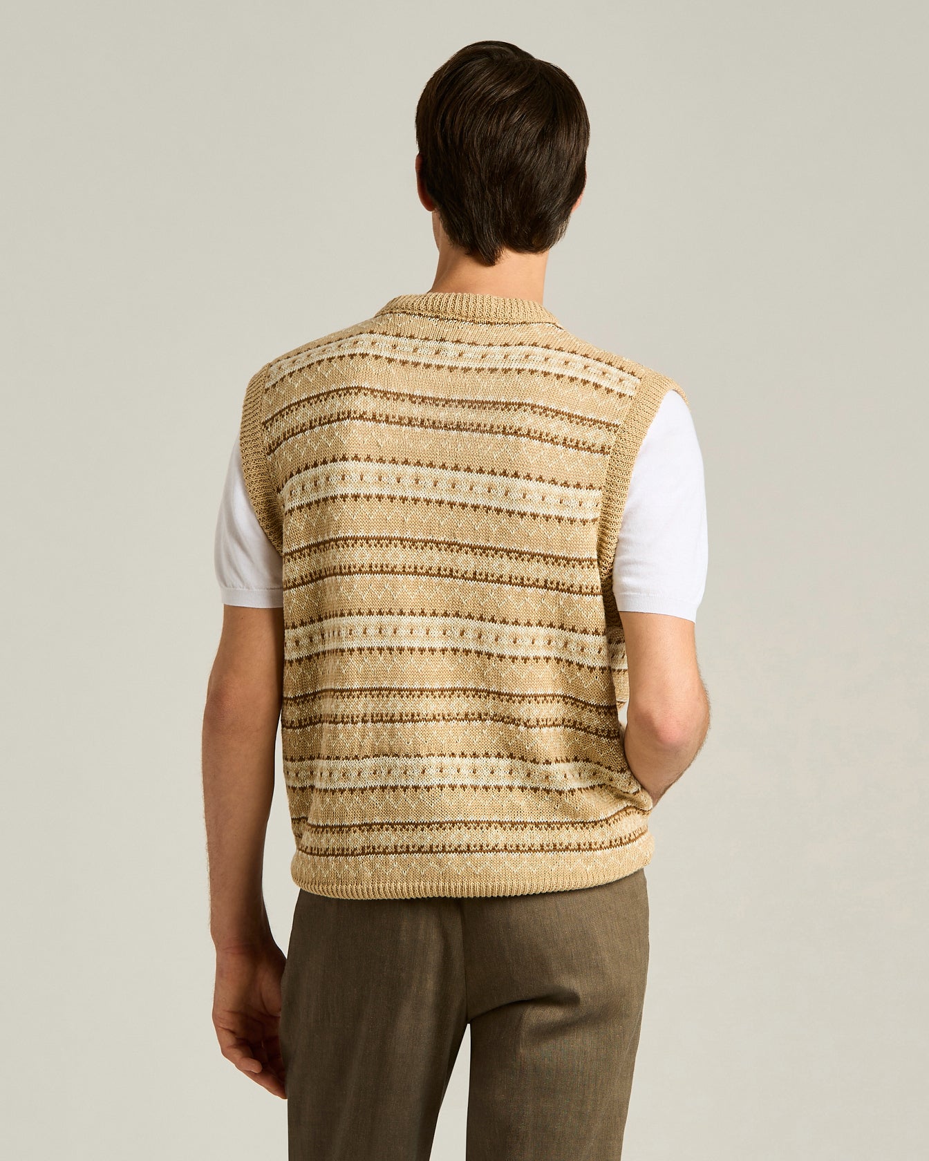 Kiton Gilet Leinen Pullunder Beige Braun V-Ausschnitt