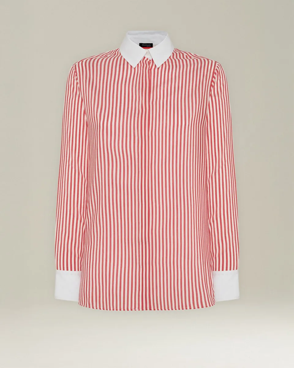 Kiton Cotton Silk Streifenhemd Baumwoll-Seide