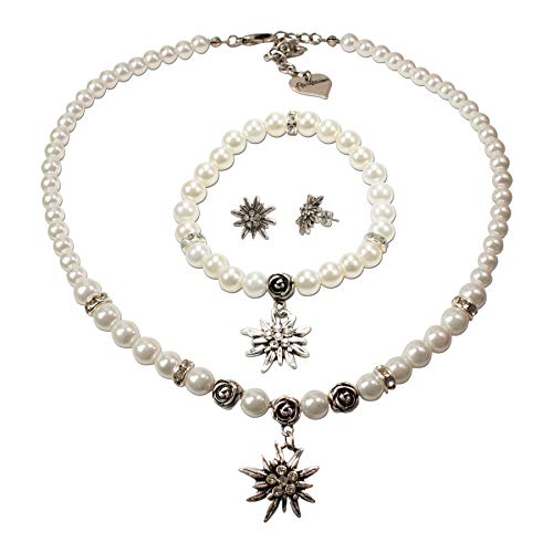 Alpenflüstern DAHEIM SET045 Trachtenschmuck-Set creme-weiß Edelweiß