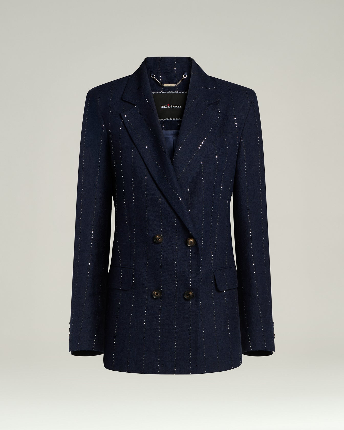 Kiton Jackets Blue Linen Wool Silk Blazer doppelreihig Gr. 40