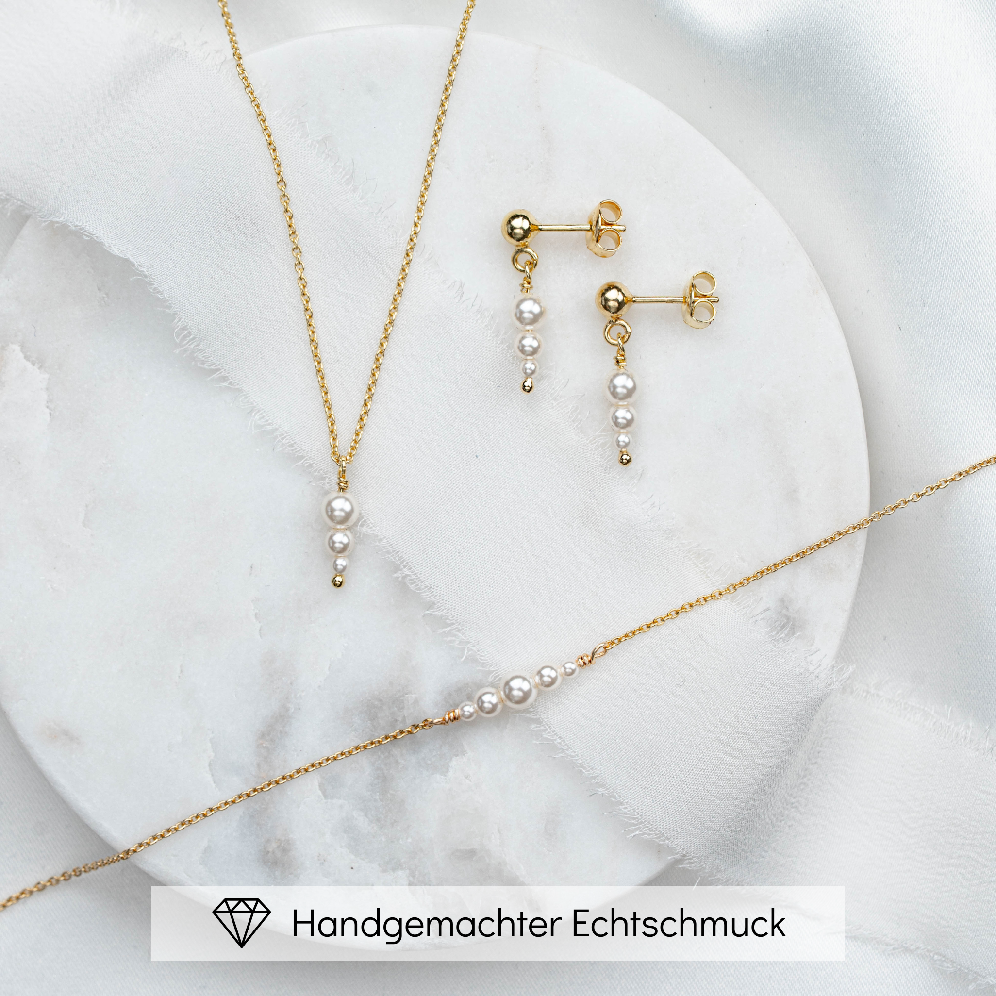 Perlenbräute Mariella Brautschmuck Set Gold 45cm Perlen