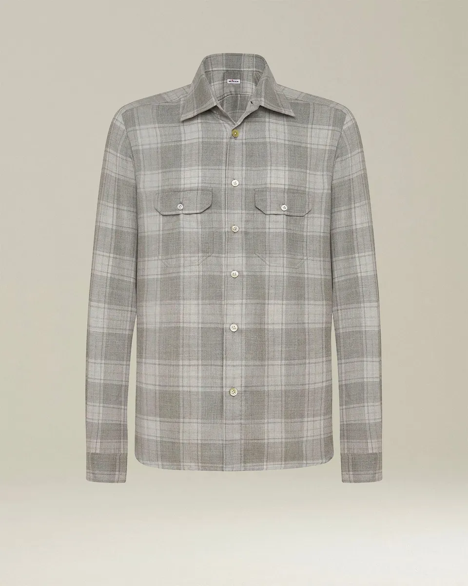 Kiton Camicia Cashmere Overshirt Hemd Grau Karo