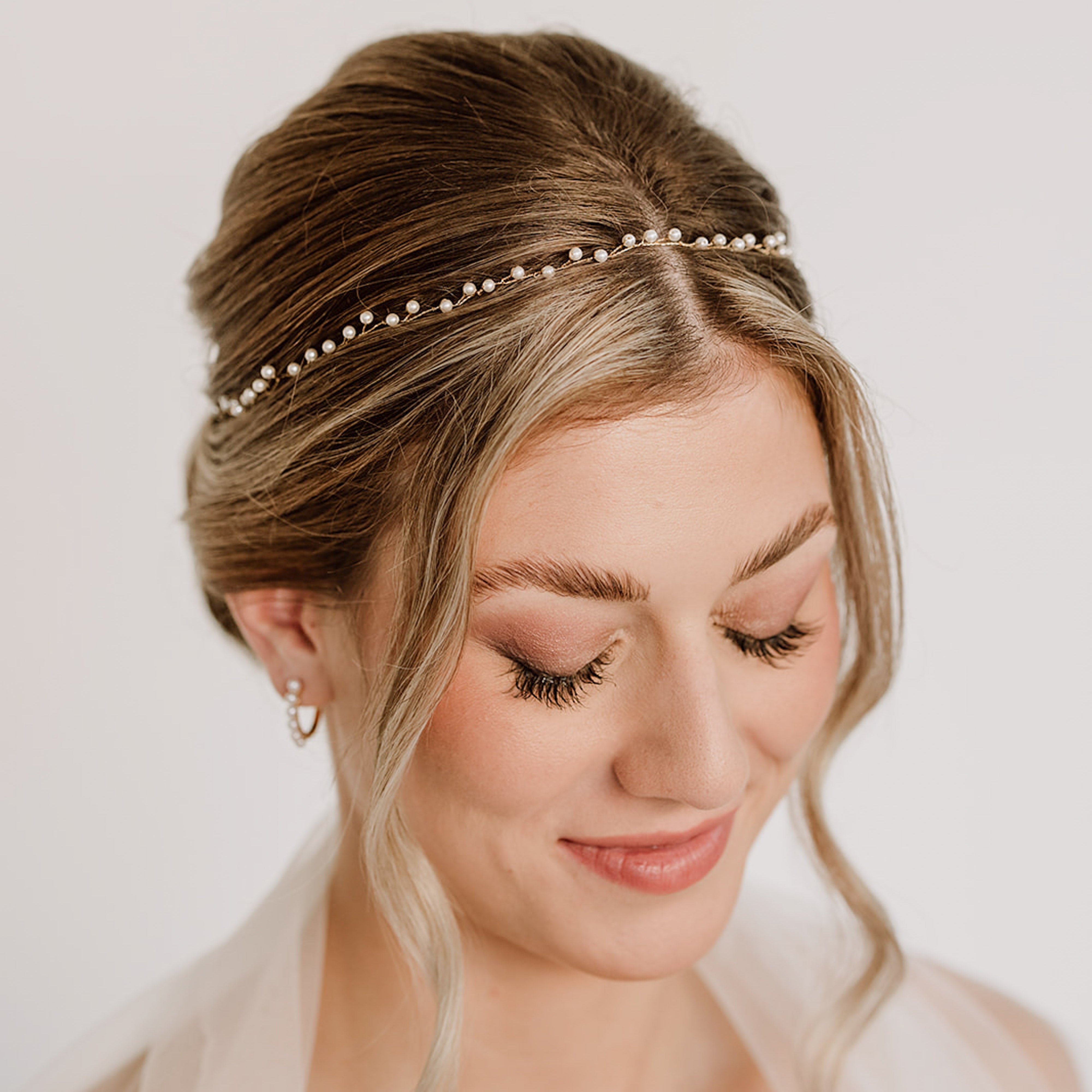 Perlenbräute Basic I Headpiece Perlen Haarband gold 40cm