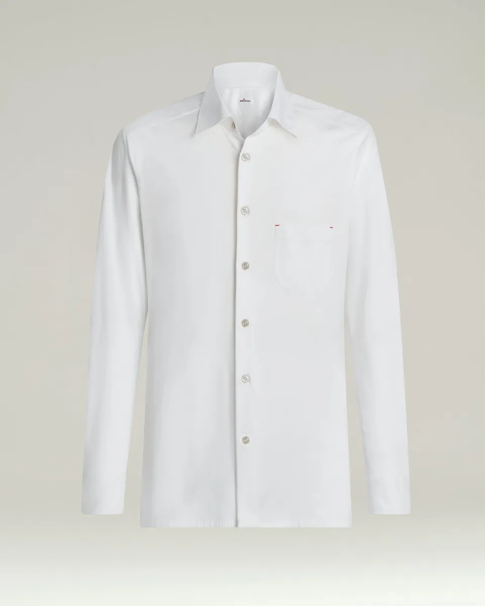 Kiton Shirts Nerano Hemd Weiß Baumwolle Brusttasche Gr.42