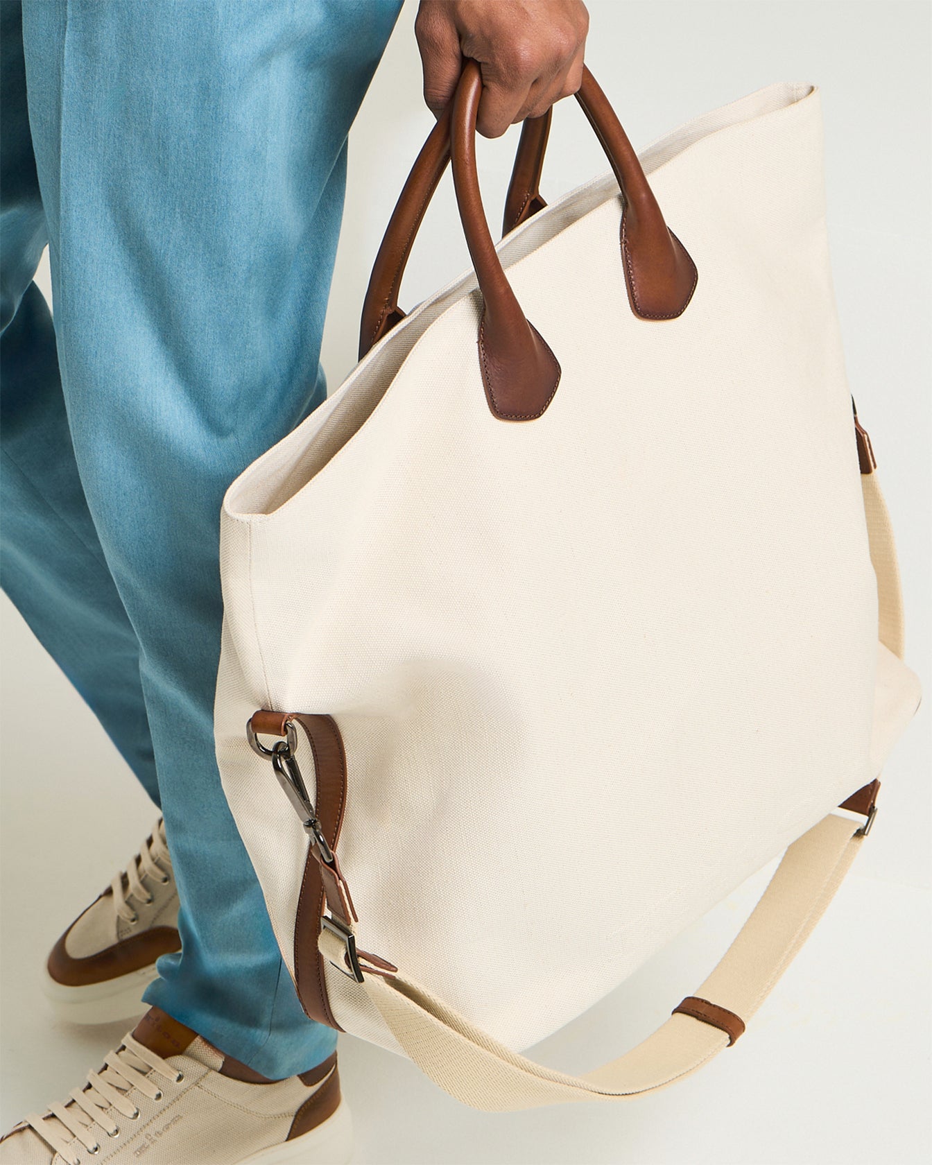 Kiton Tote Tasche Baumwolle Leder TU groß