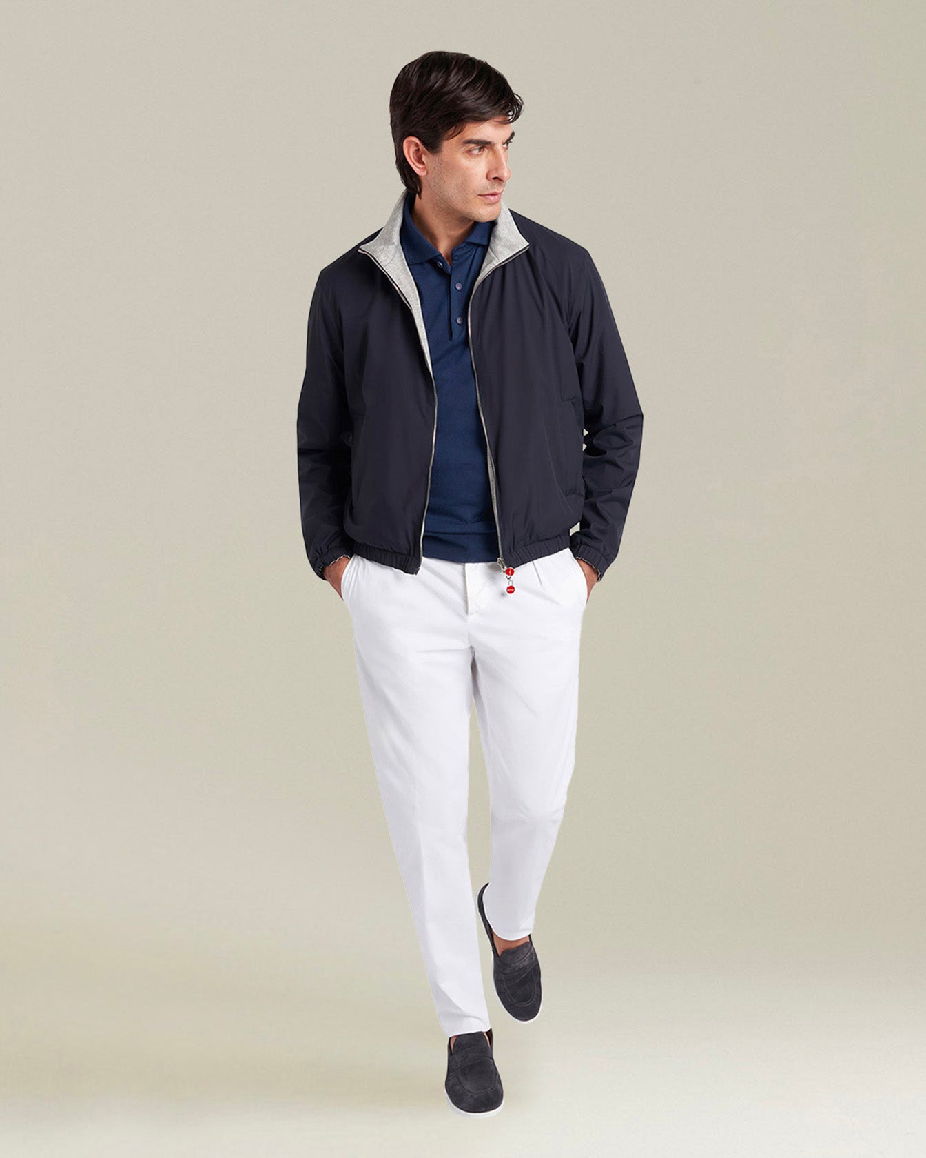 Kiton Outerwear Giubbotto Bomberjacke navy grau Seide