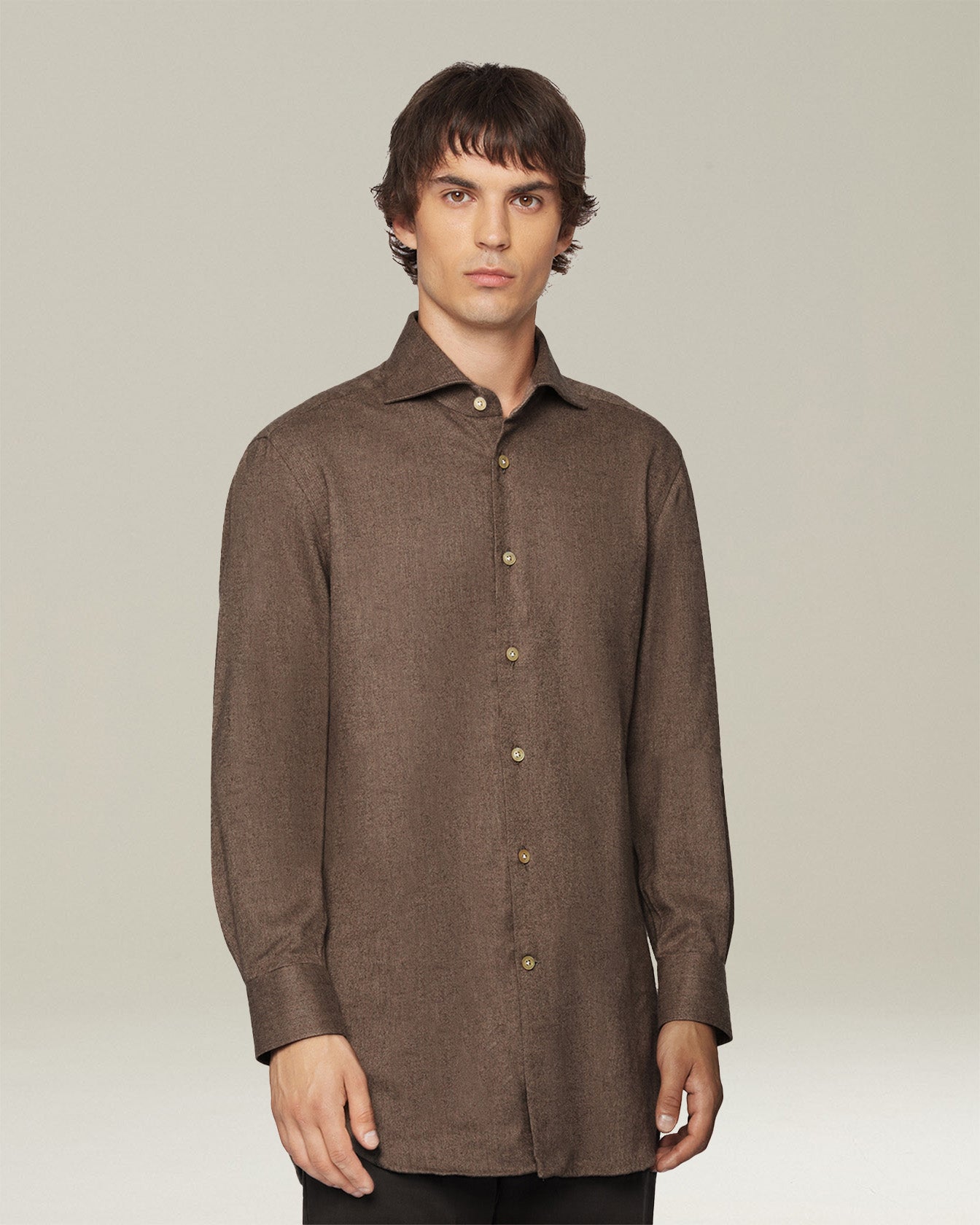 Kiton Shirts Monochrome Flannel Hemd Baumwolle Uni