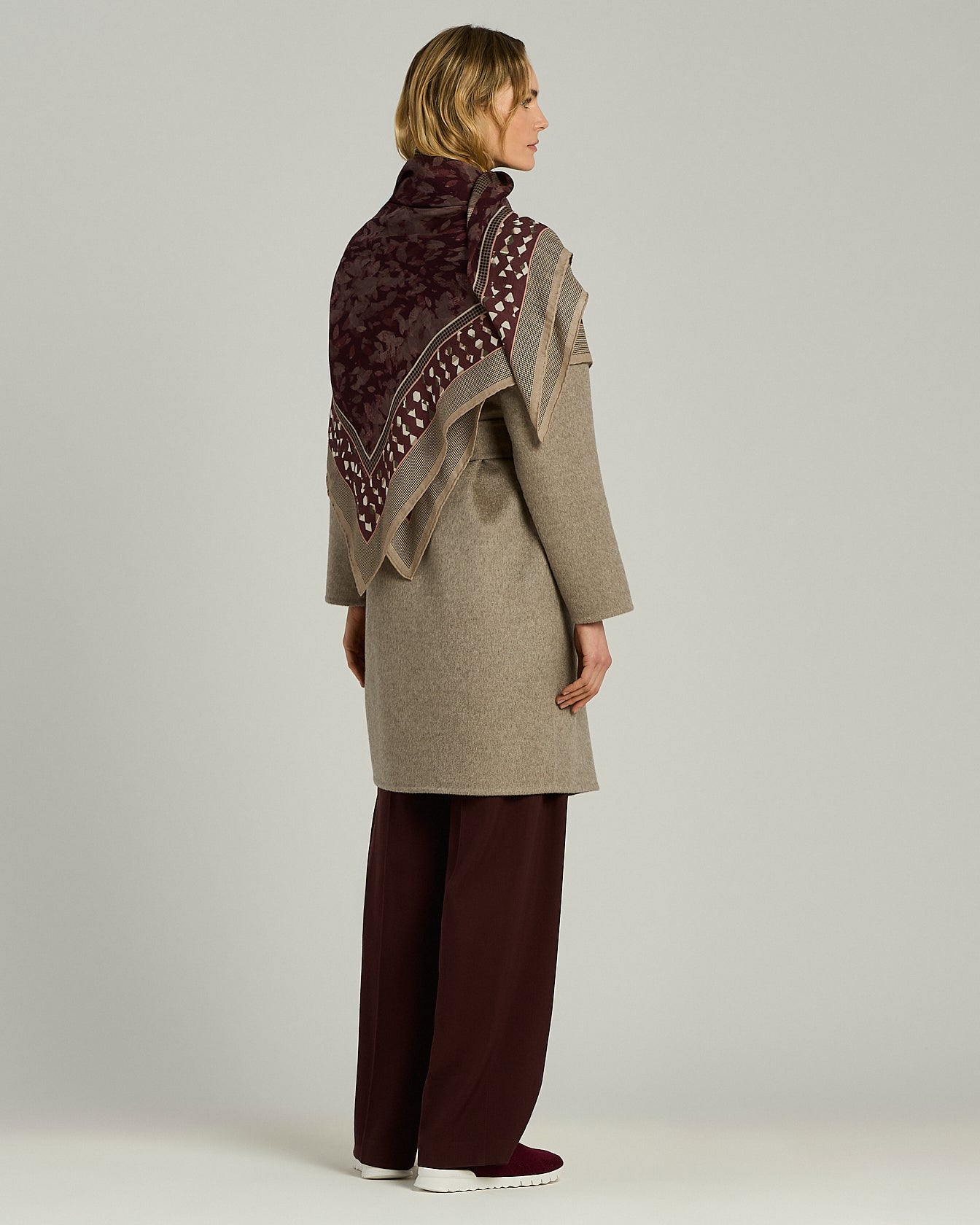 Kiton Kaschmirschal Bordeaux Taupe Floral 140