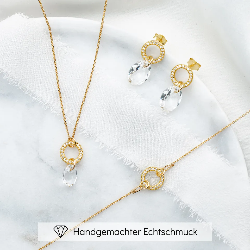 Perlenbräute Mimi Brautschmuck Set Kristall Gold 45 cm