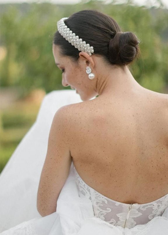 Elizabeth Bower Audrey Pearl Braut Haarband Perlen gewebt