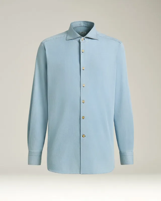 Kiton Casual Denim Hemd Hellblau Spread-Kragen Gr. M