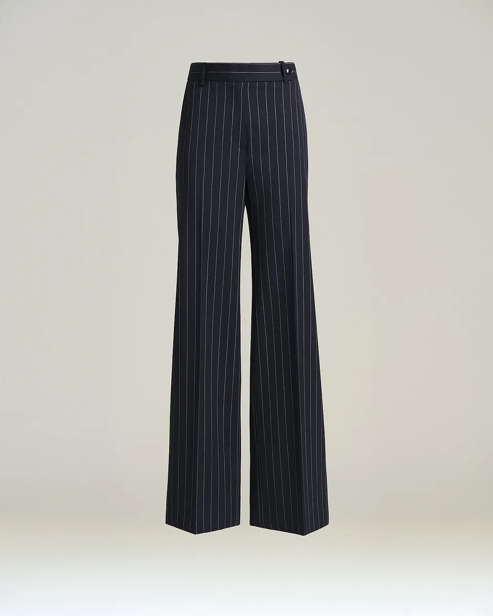 Kiton Stretch-Wolle Hose Nadelstreifen Wide-Leg blau
