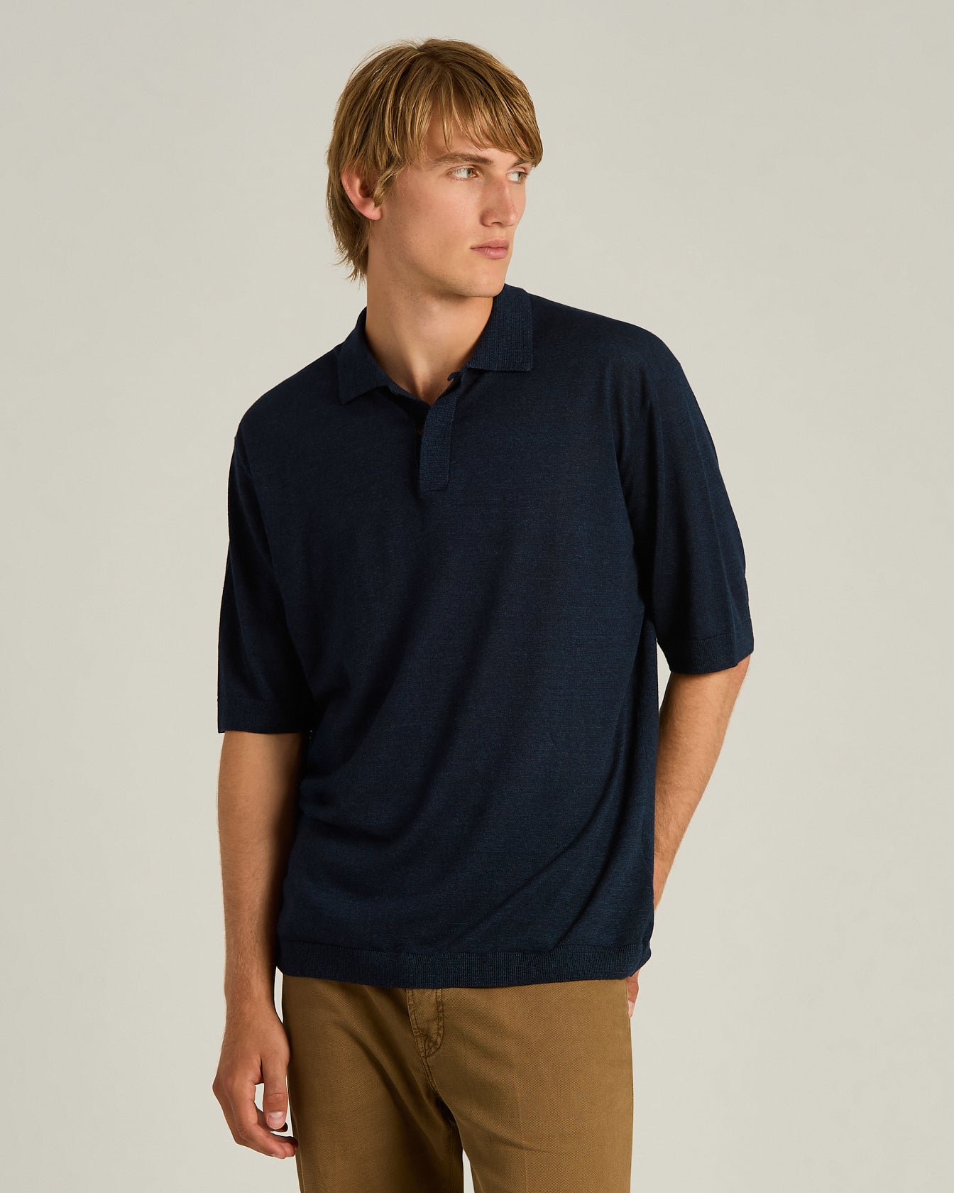 Kiton Polo Kurzarm Poloshirt blau Naturfaser-Mix leicht