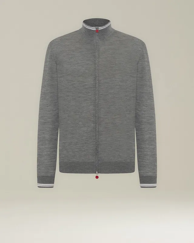 Kiton Sporty Wool Cardigan Strickjacke Wolle Kontrast