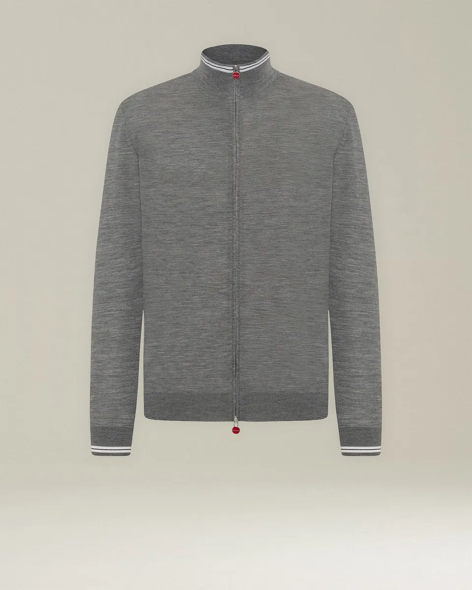 Kiton Sporty Wool Cardigan Strickjacke Wolle Kontrast