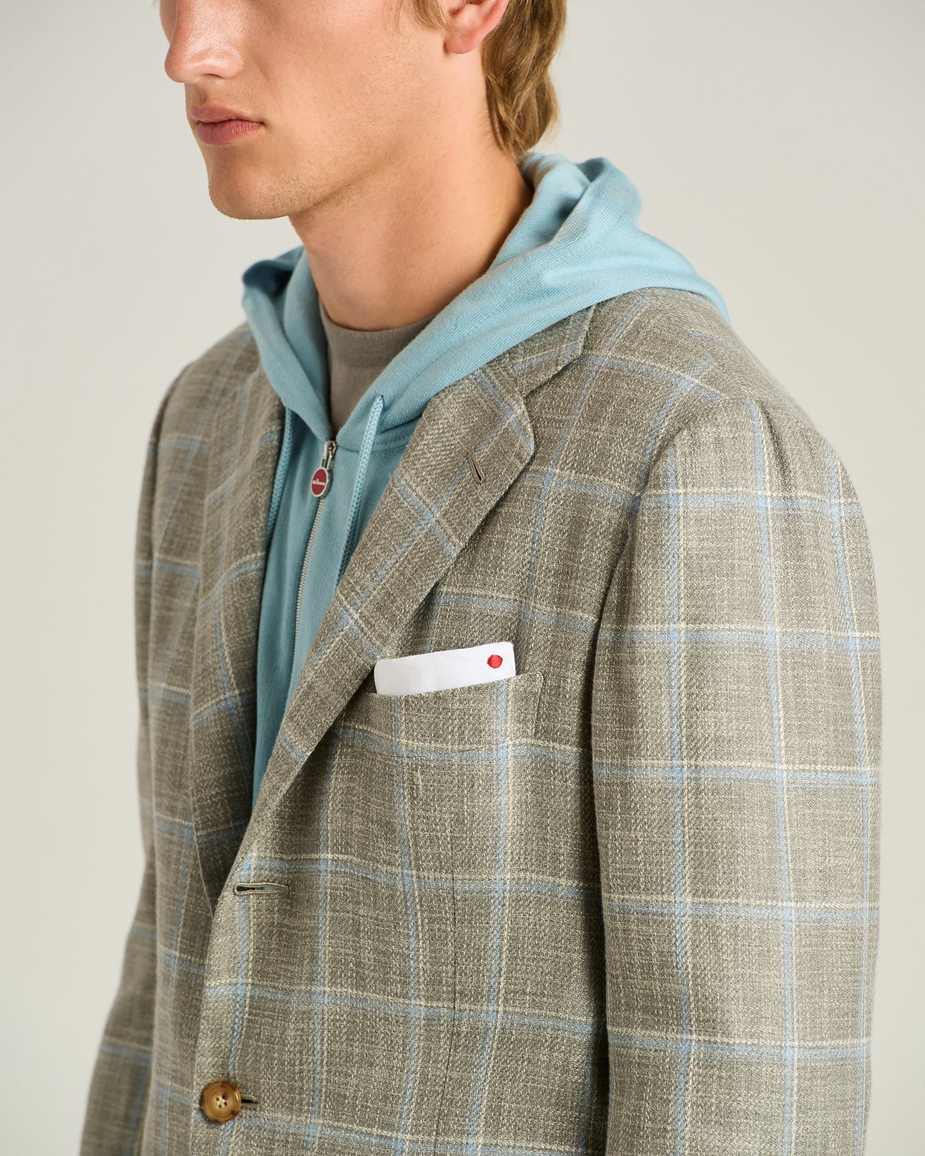 Kiton Sakko Seide Baumwolle Karo beige Gr.50