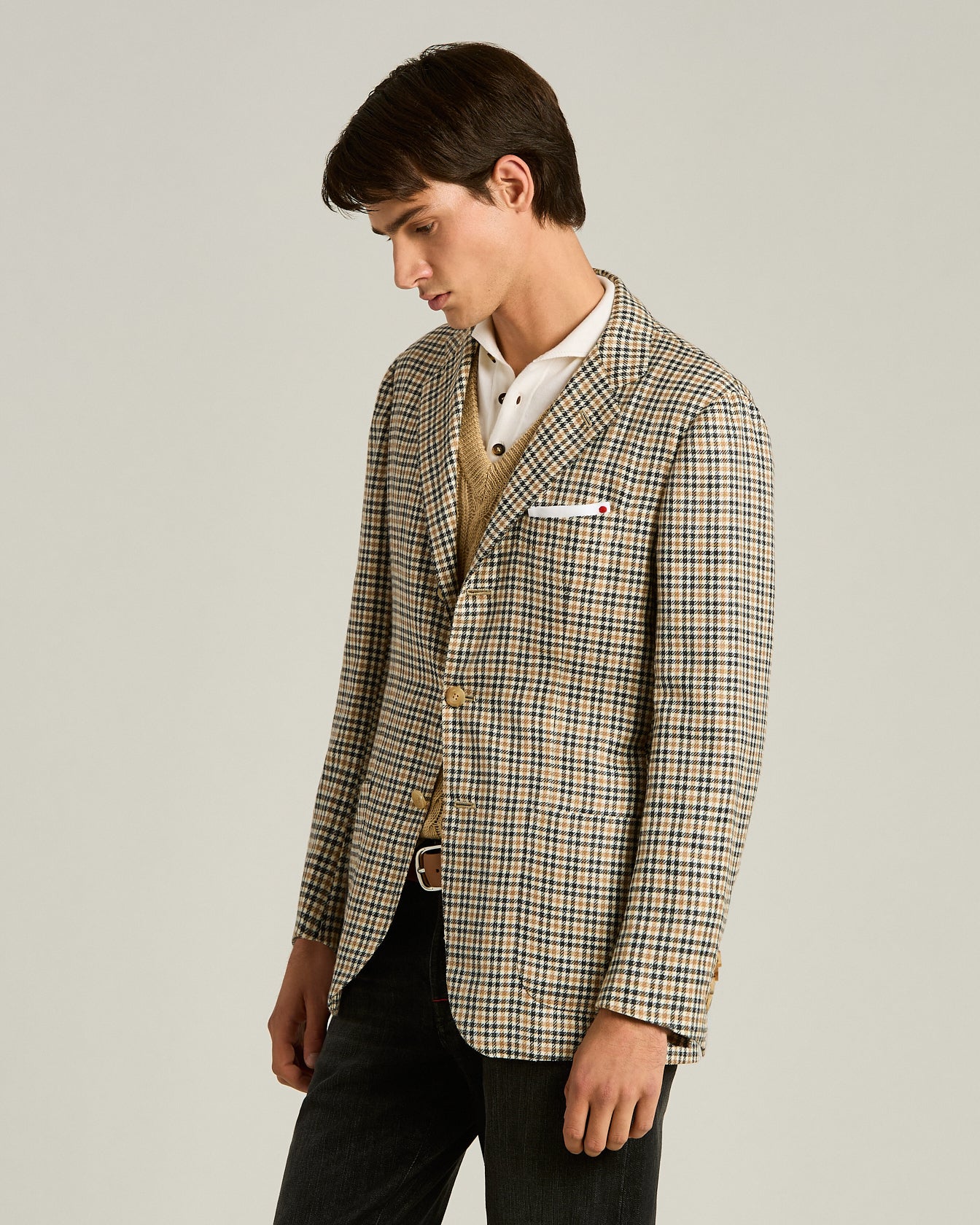 Kiton Sakko einreihig Cashmere Wolle Seide beige Micro