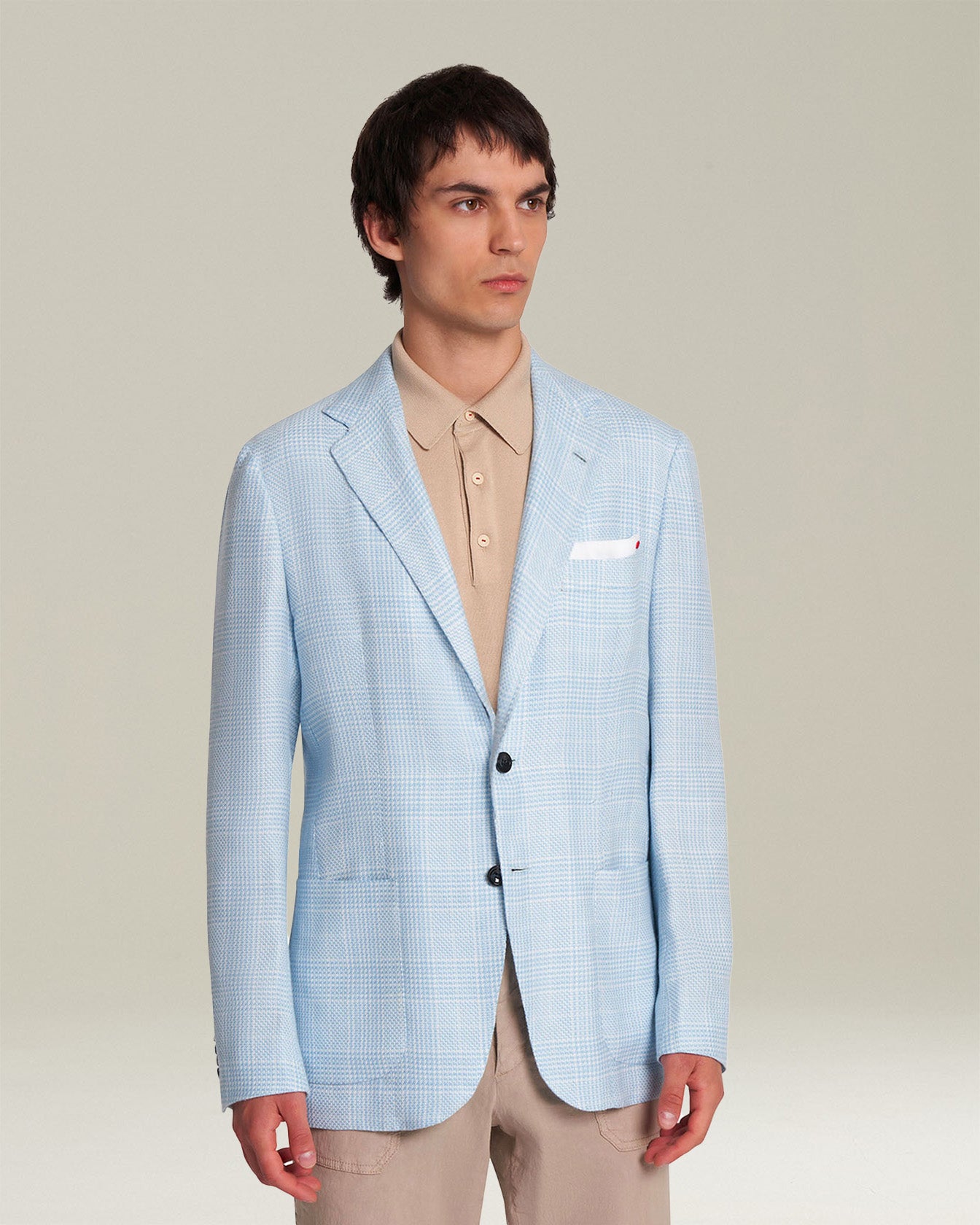 Kiton Giacca Sakko Hellblau Kaschmir Prince of Wales