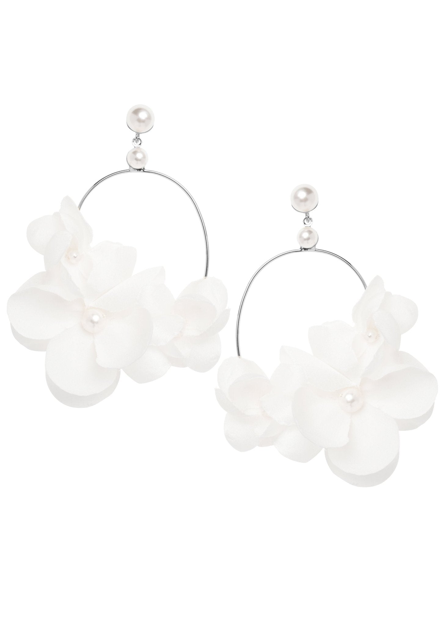Elizabeth Bower Organna Floral Hoop Earrings Rhodium Ivory