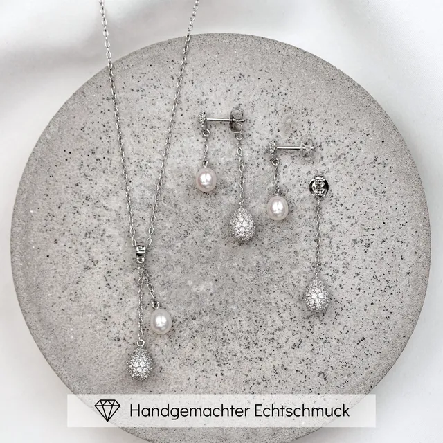 Perlenbräute Elaine Brautschmuck Set Silber Süßwasserperle