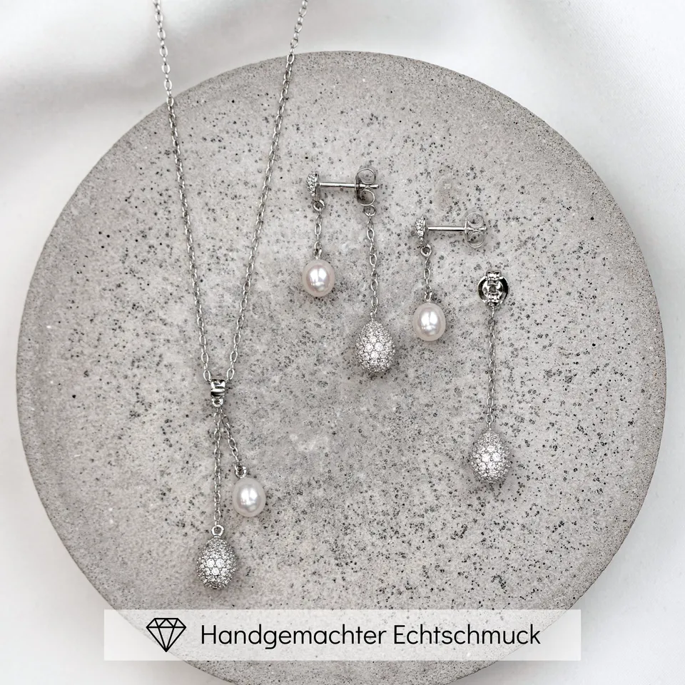 Perlenbräute Elaine Brautschmuck Set Silber Süßwasserperle