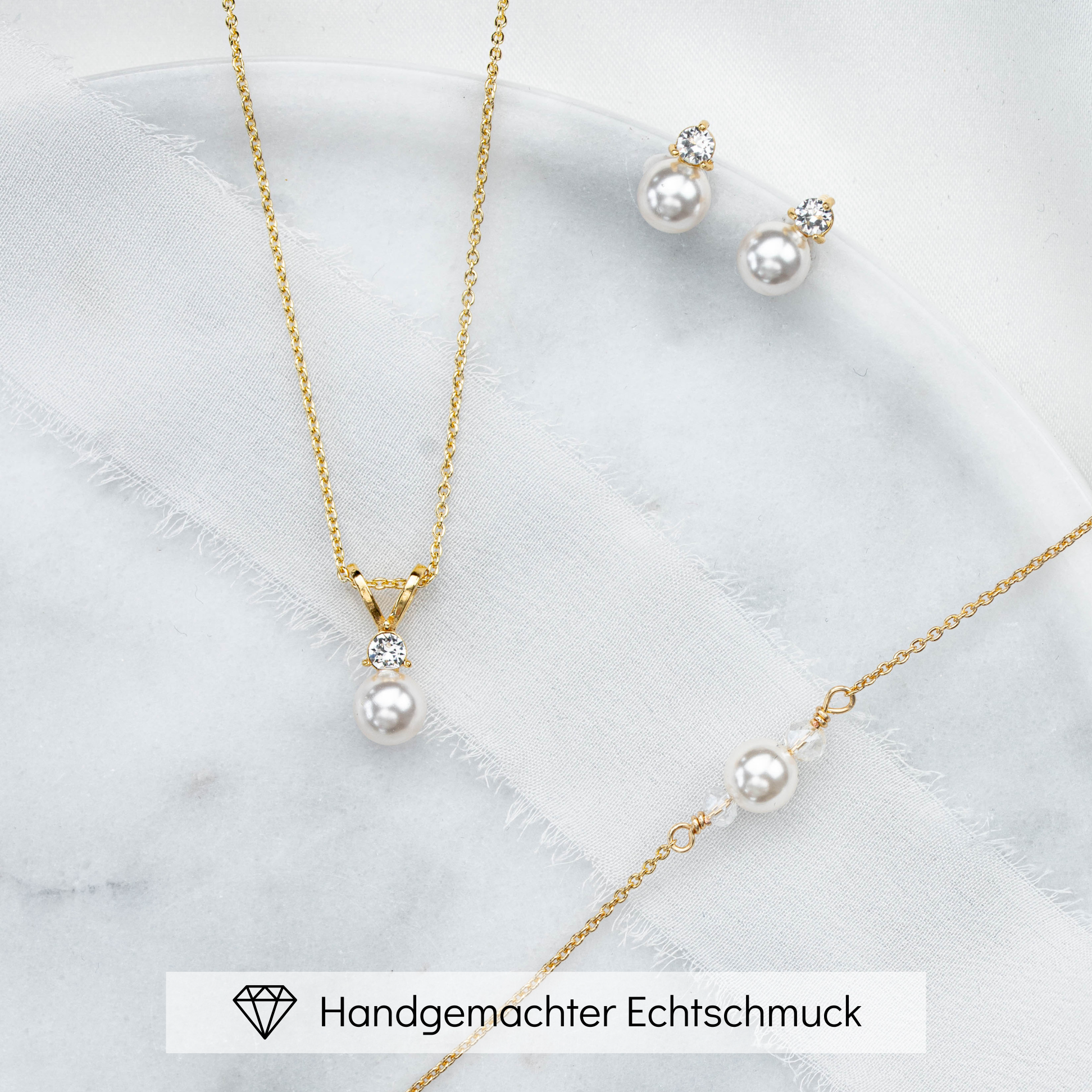 Perlenbräute Smilla Brautschmuck Set Perle Silber 45 cm