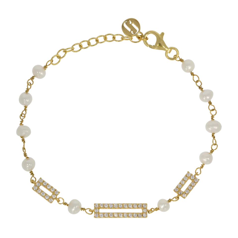 Juvelan Art Style Perlenarmband Süßwasserperlen Zirkonia 14,5 cm