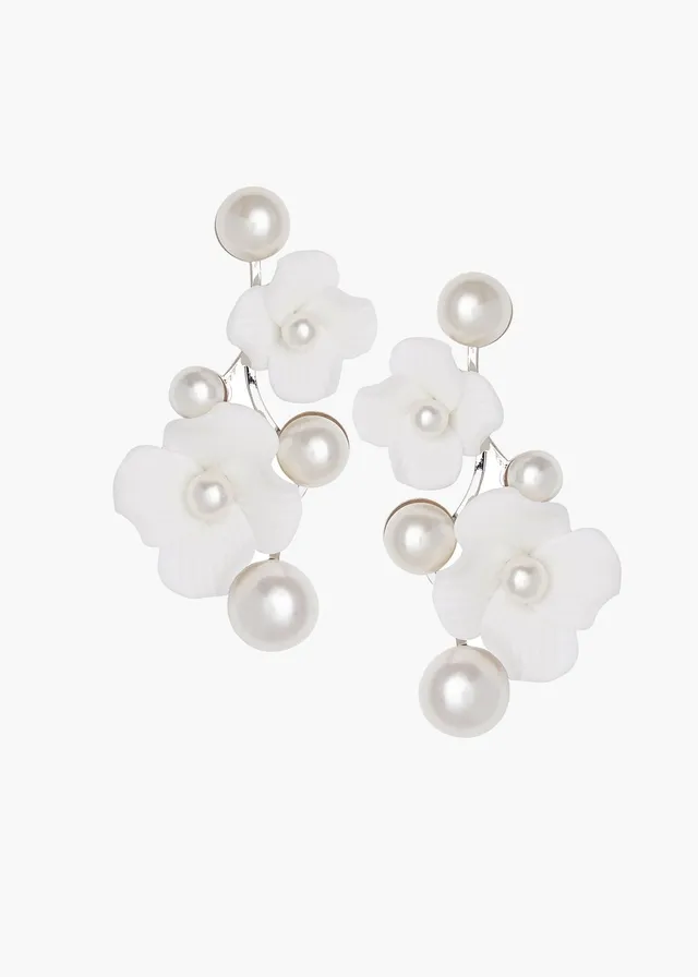 Elizabeth Bower Weiss Hängeohrringe Rhodium Stecker Perle