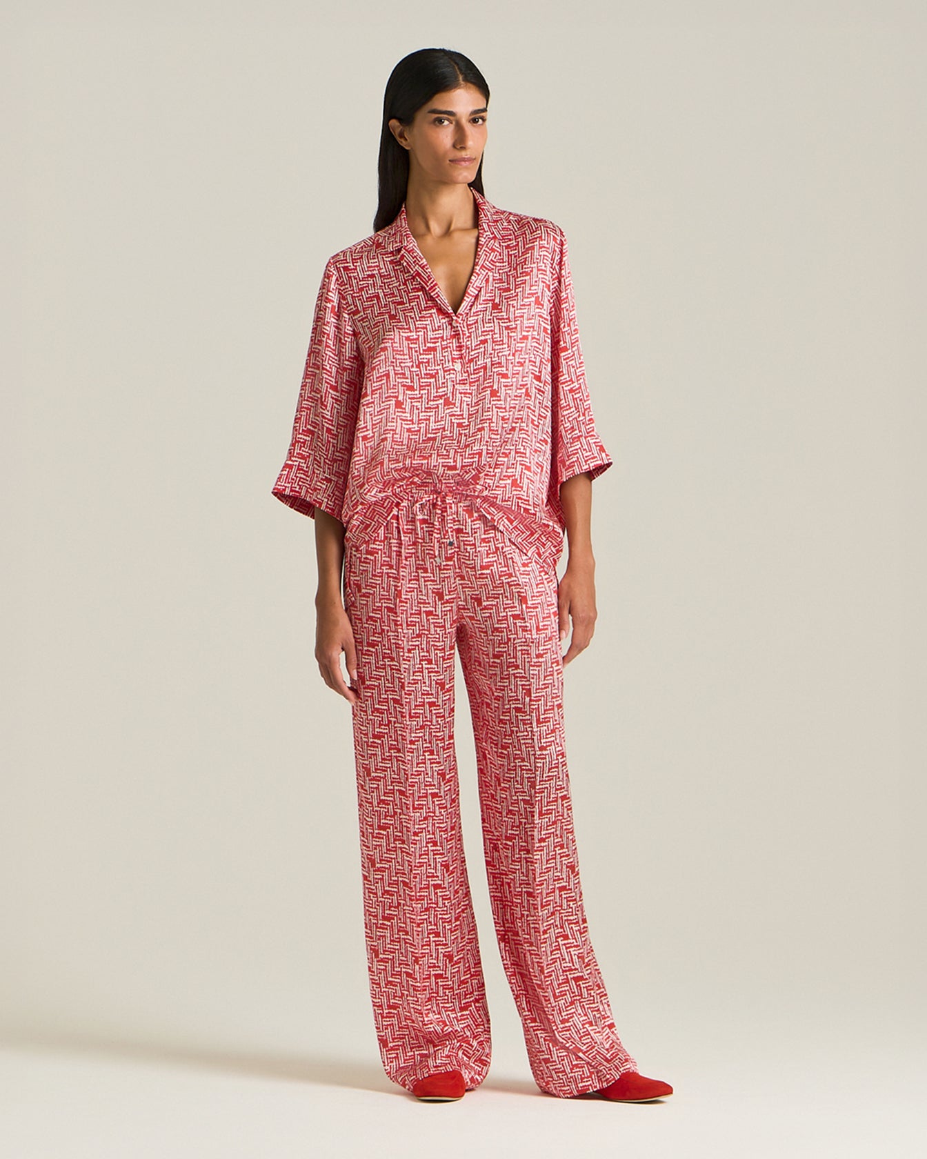 Kiton Hose Scarlet Stairs Seide Weit Hoher Bund