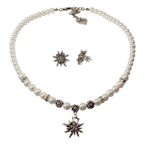 Alpenflüstern DAHEIM SET010 Trachtenset Perlenkette Creme-weiß