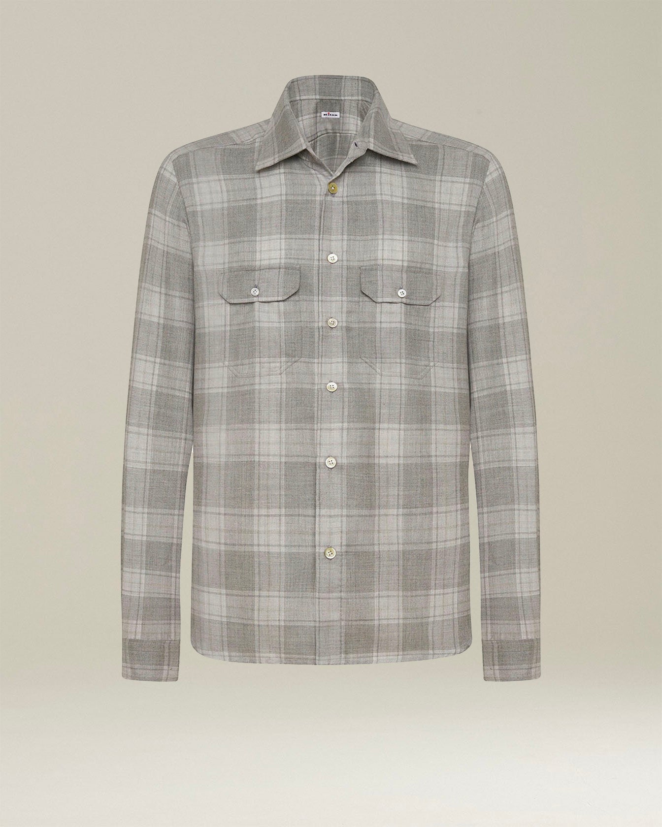 Kiton Shirts Shirt Cashmere Overshirt Hellgrau Karo