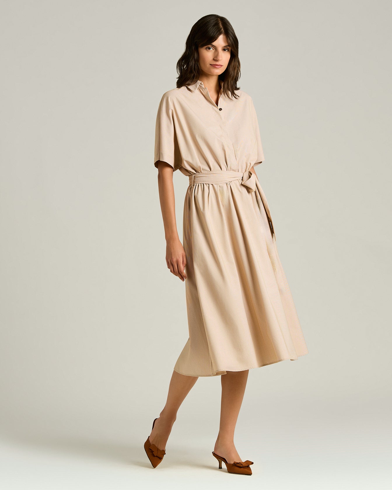 Kiton Dresses Belted Orange Kleid Gr.40 Nylon Seide Midi