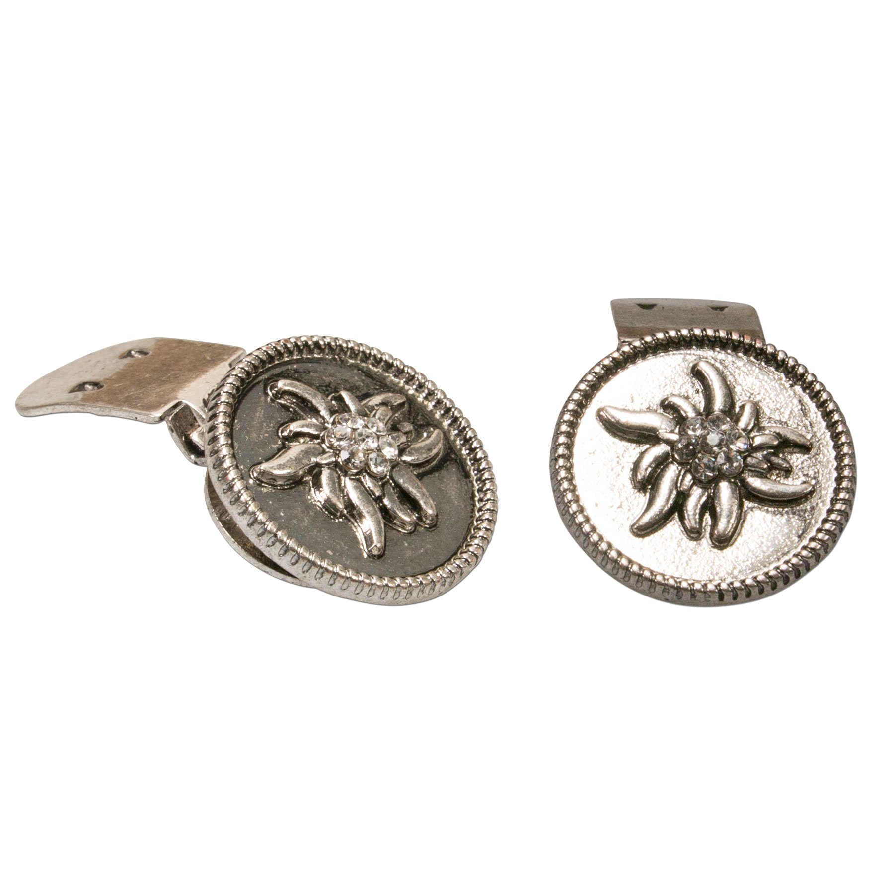 Alpenflüstern DAHEIM API100 Schuhclips Strass-Edelweiß antik-silber