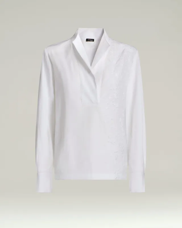 Kiton Shirts Baumwollhemd weiß mit Stickerei Gr. 40