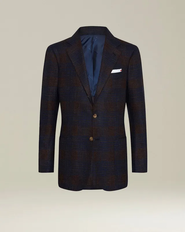 Kiton Jackets Sakko Kaschmir Blau Burgund Overcheck 50