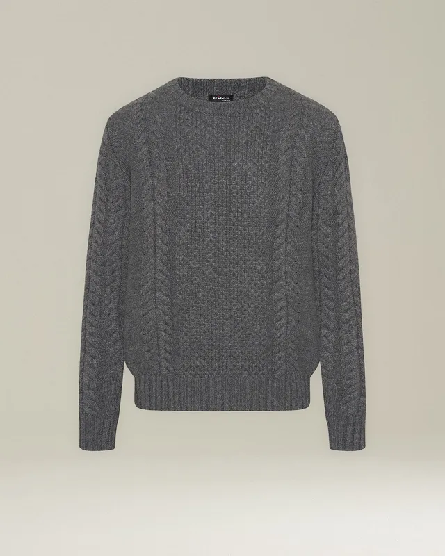 Kiton Pullover Kaschmir Rundhals mit Zopf Leicht