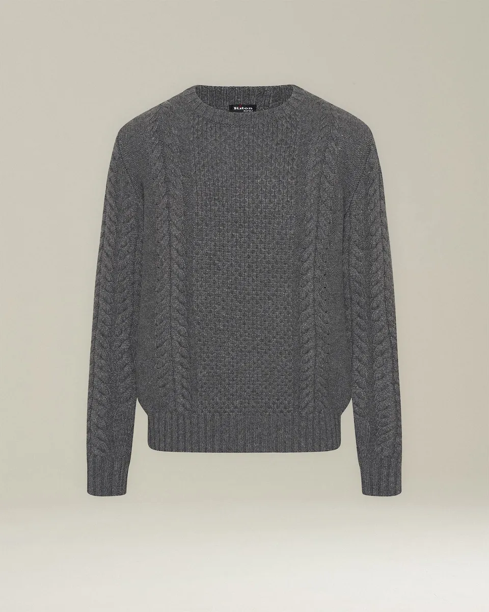 Kiton Pullover Kaschmir Rundhals mit Zopf Leicht