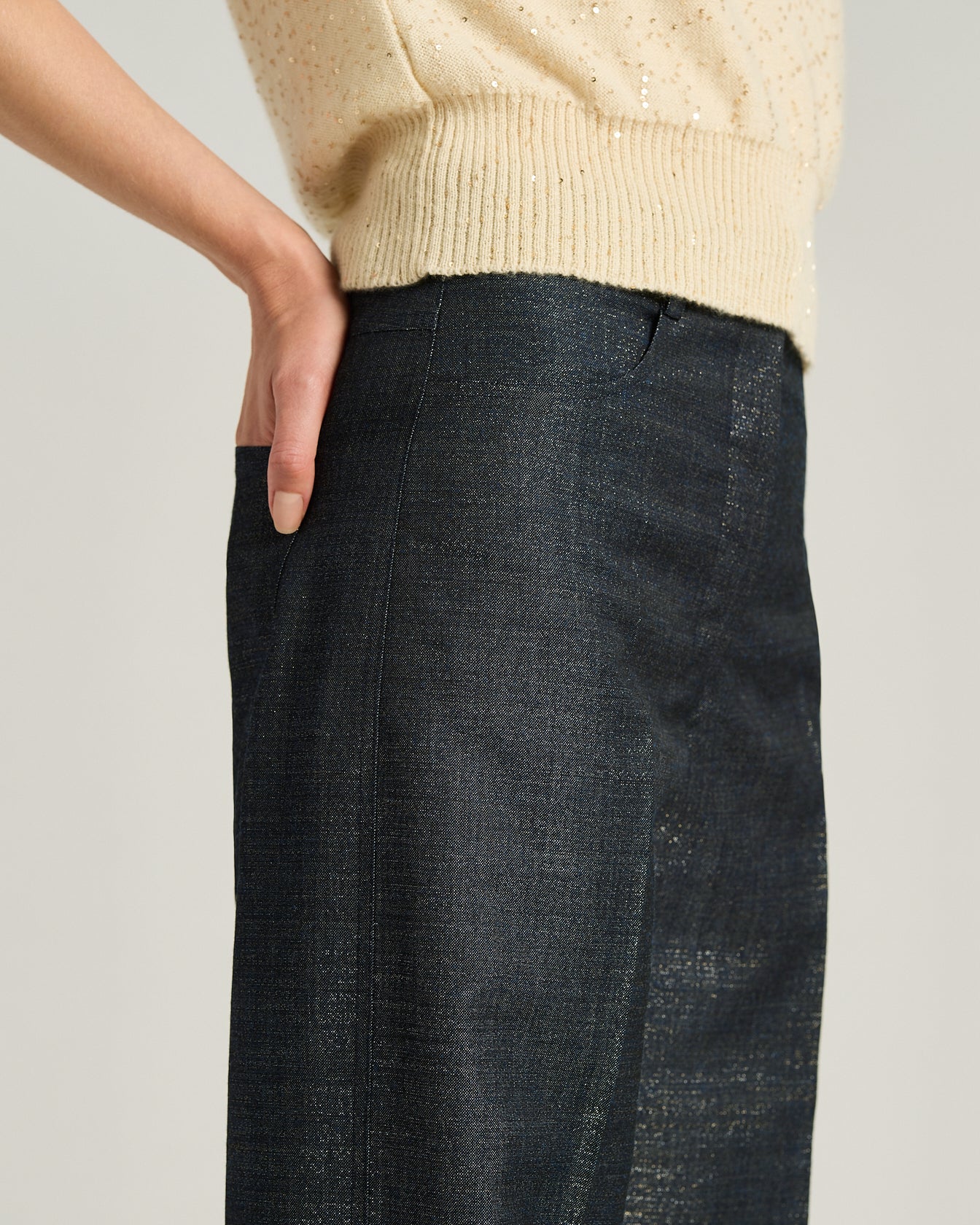 Kiton Stoffhose Wolle blau weit mit Bügelfalte Gr. 40