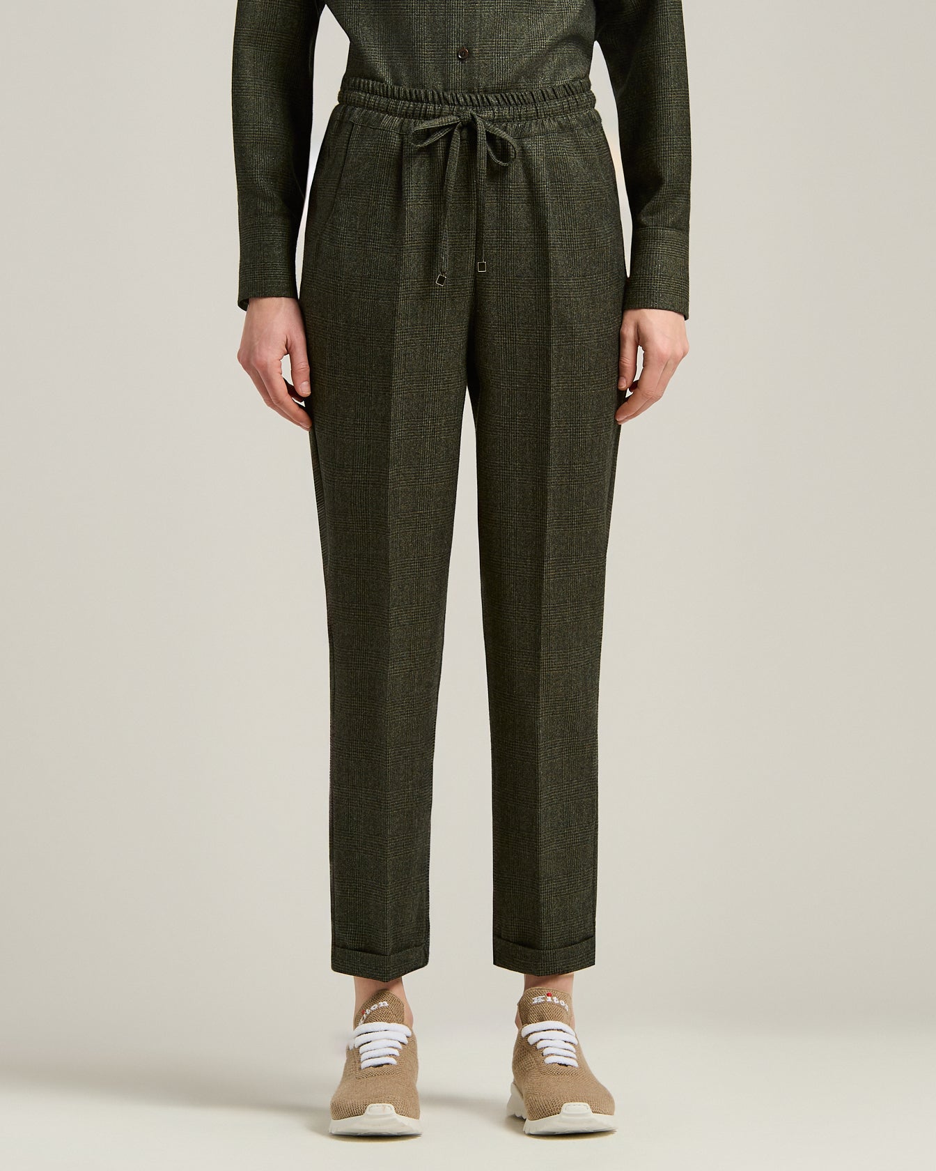 Kiton Green Houndstooth Wollhose grün elastisch Herren