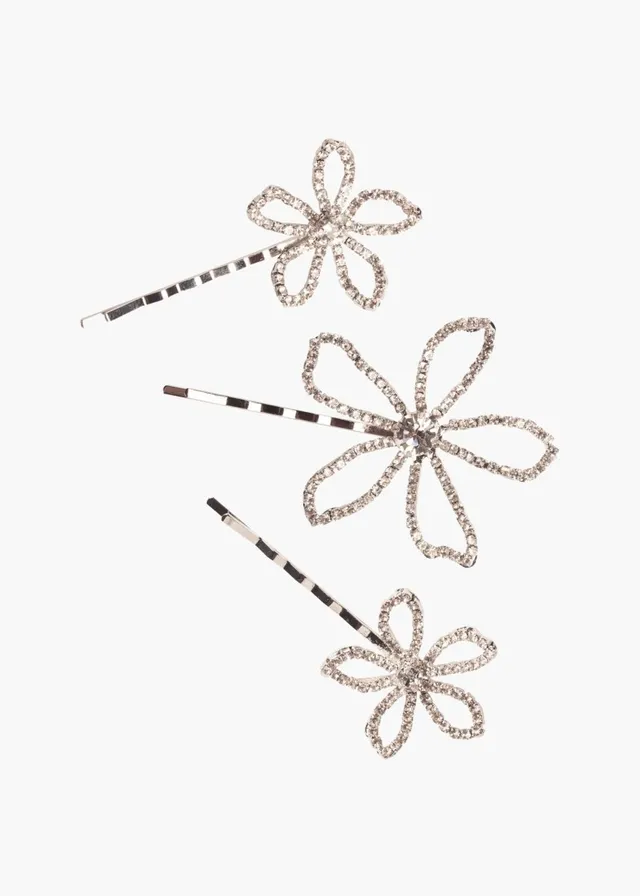 Elizabeth Bower Pavet Floral Haarnadeln Rhodium 3er Set