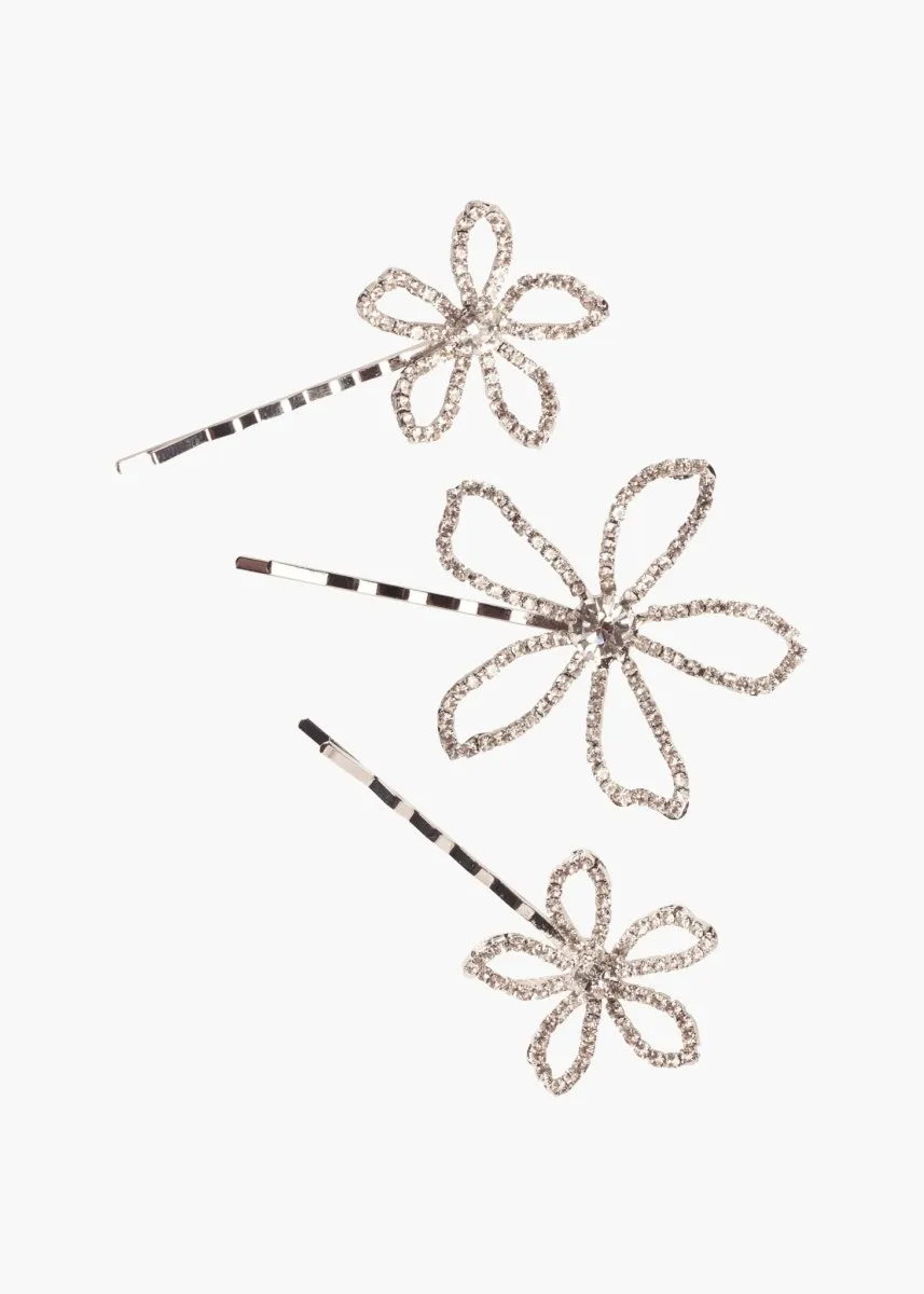 Elizabeth Bower Pavet Floral Haarnadeln Rhodium 3er Set