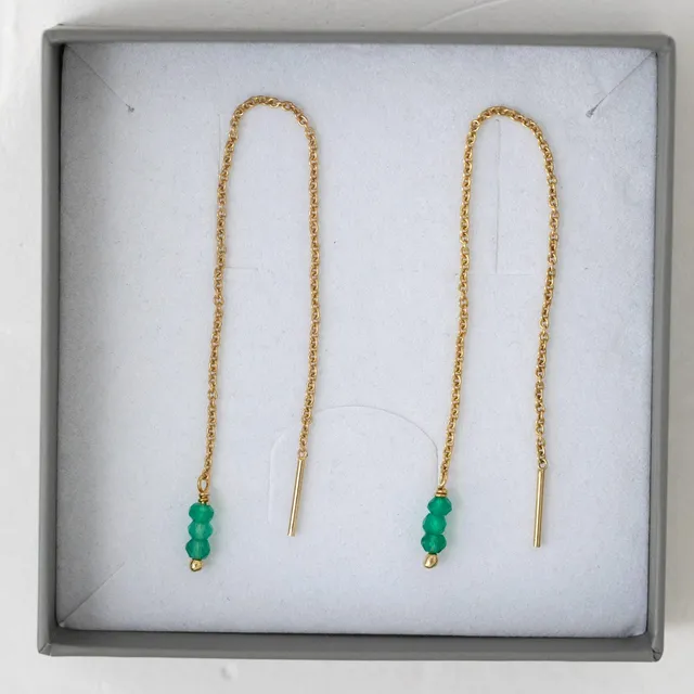 Juvelan Durchzieher Ohrringe Grüne Edelsteine Gold 12cm