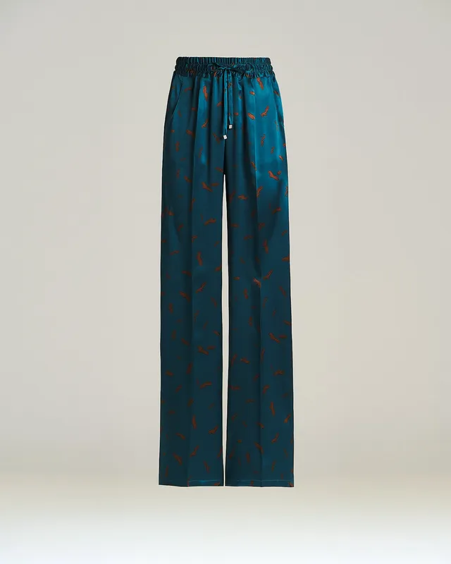 Kiton Octanium Rust Seidenhose Wide Leg Gr. 40 Print