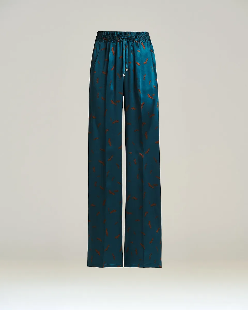Kiton Octanium Rust Seidenhose Wide Leg Gr. 40 Print