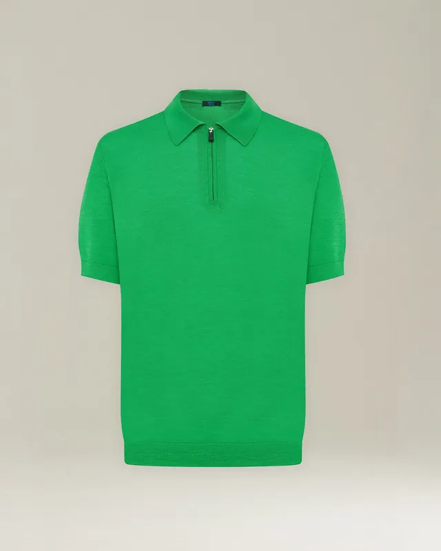 Kiton Polo Zip Polo Wolle Seide Größe L