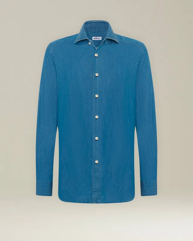 Kiton Jeanshemd Denim Herren 39 Hemd Perlmutt