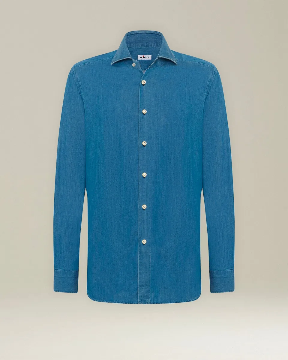 Kiton Jeanshemd Denim Herren 39 Hemd Perlmutt