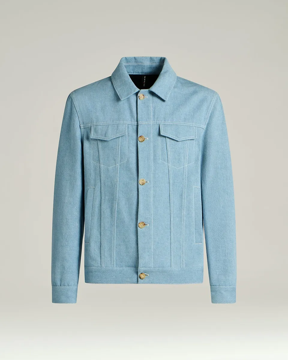 Kiton Azure Cotton Jacket Baumwolljacke Lammleder Cupro