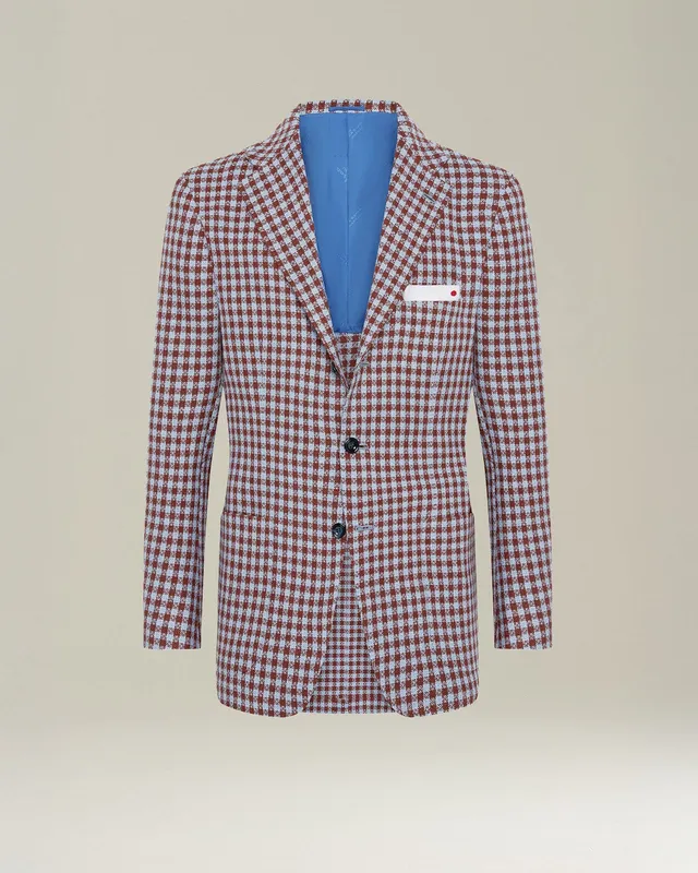 Kiton Micro Check Blazer Kaschmir Leinen Einreihig