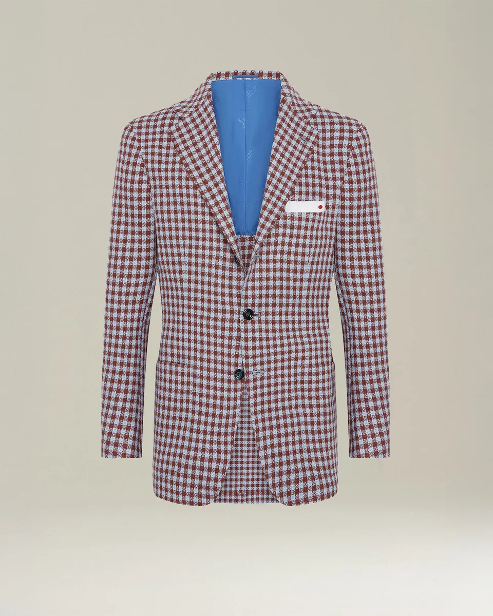 Kiton Micro Check Blazer Kaschmir Leinen Einreihig